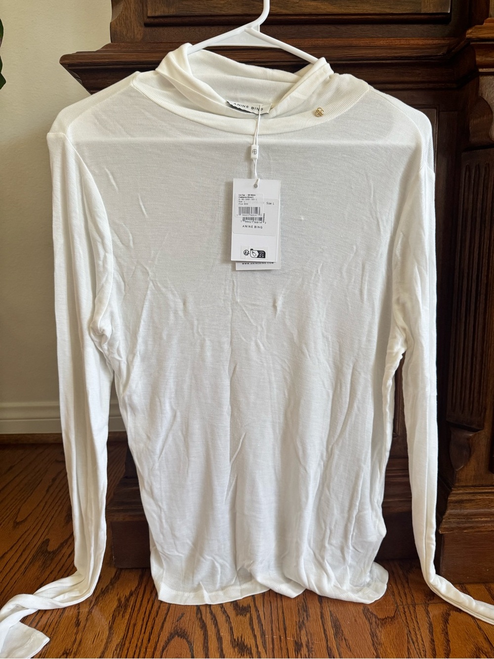 Anine Bing Off-White Ribbed Hooded Top